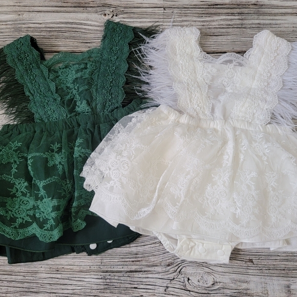 Baby Girl Christmas Dress Green White Fringe Sleeve Christmas Dress NWT - Picture 4 of 15